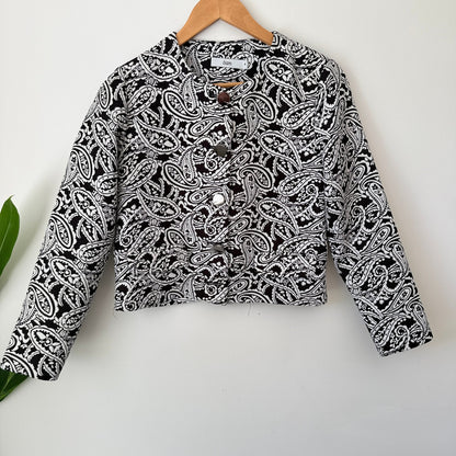 Liam Black & White Paisley Jacquard Cropped Jacket Size 8 (missing button)
