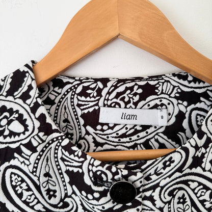 Liam Black & White Paisley Jacquard Cropped Jacket Size 8 (missing button)