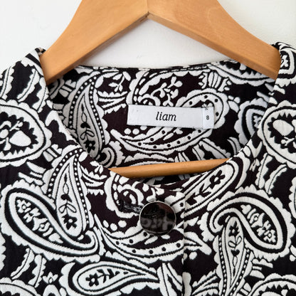 Liam Black & White Paisley Jacquard Cropped Jacket Size 8 (missing button)
