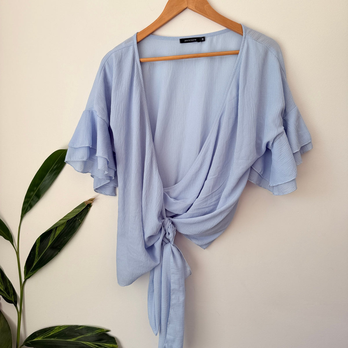 Portmans Light Blue Wrap Tie Top Size 8