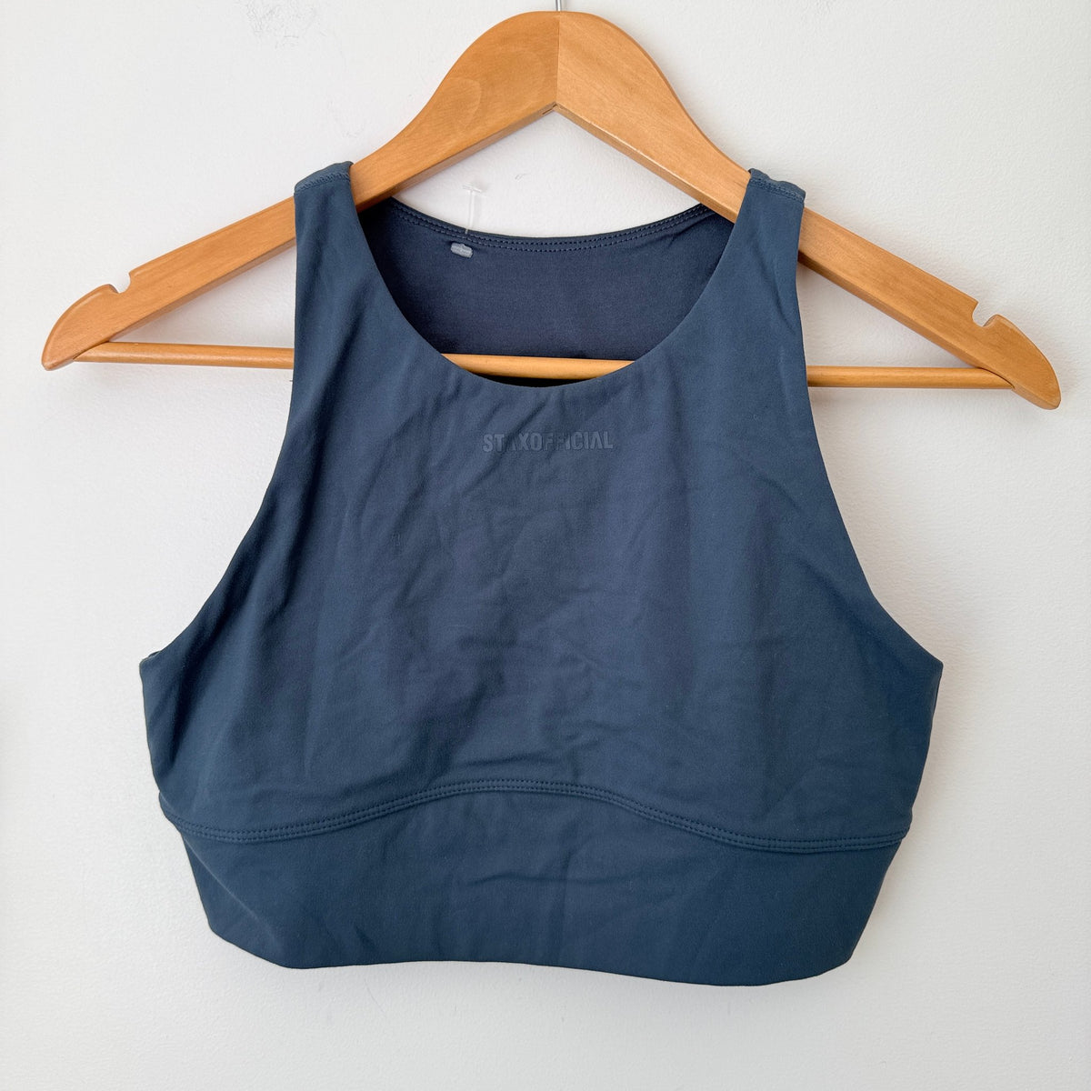 STAX Navy High Neck Crop Sports Top Size M