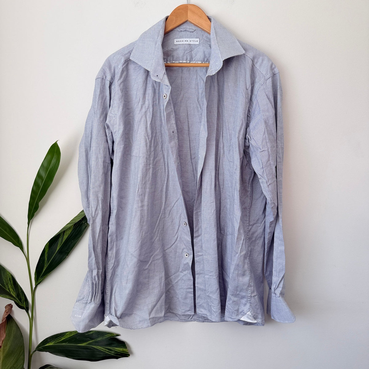 Working Style Blue Micro Check Shirt Size 46