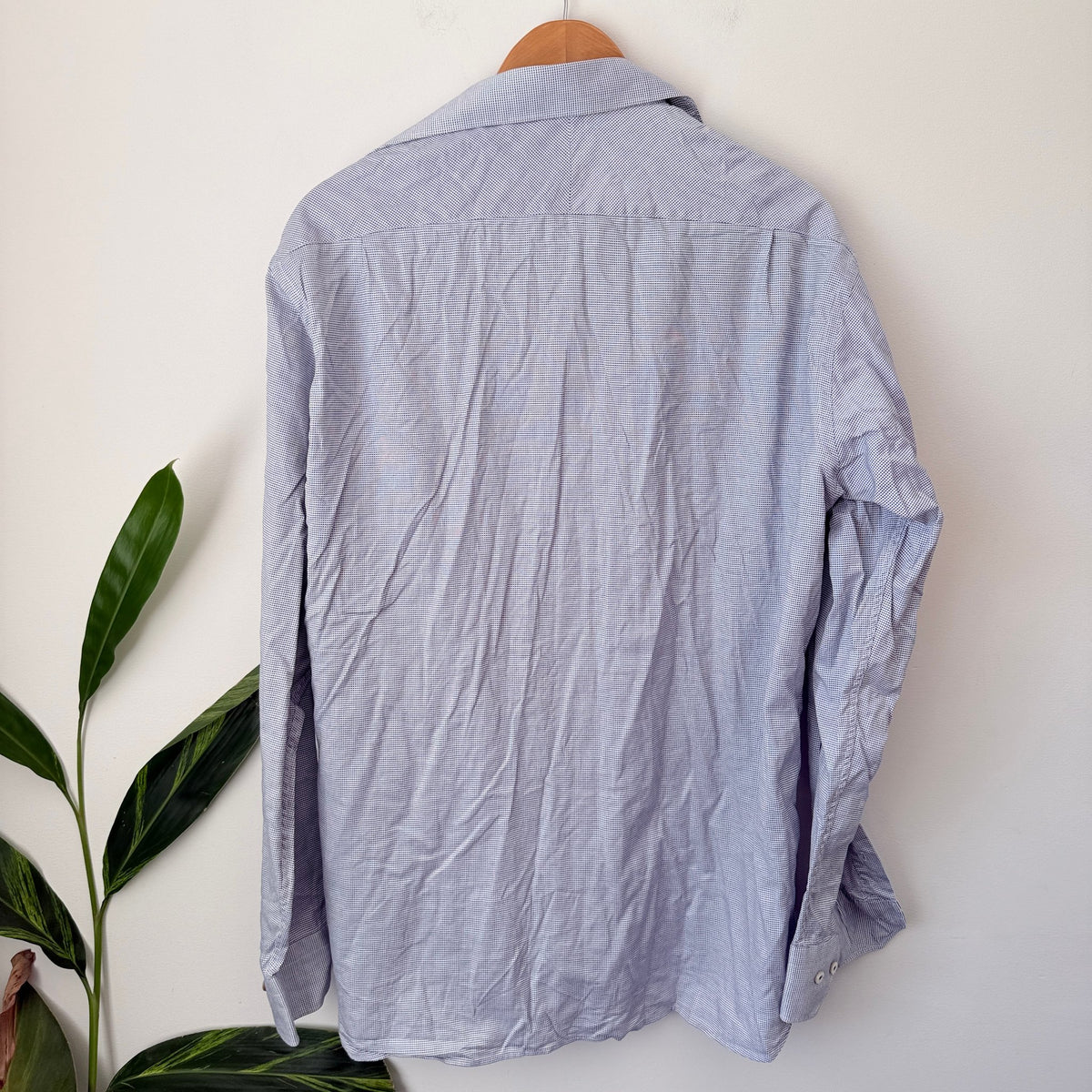 Working Style Blue Micro Check Shirt Size 46