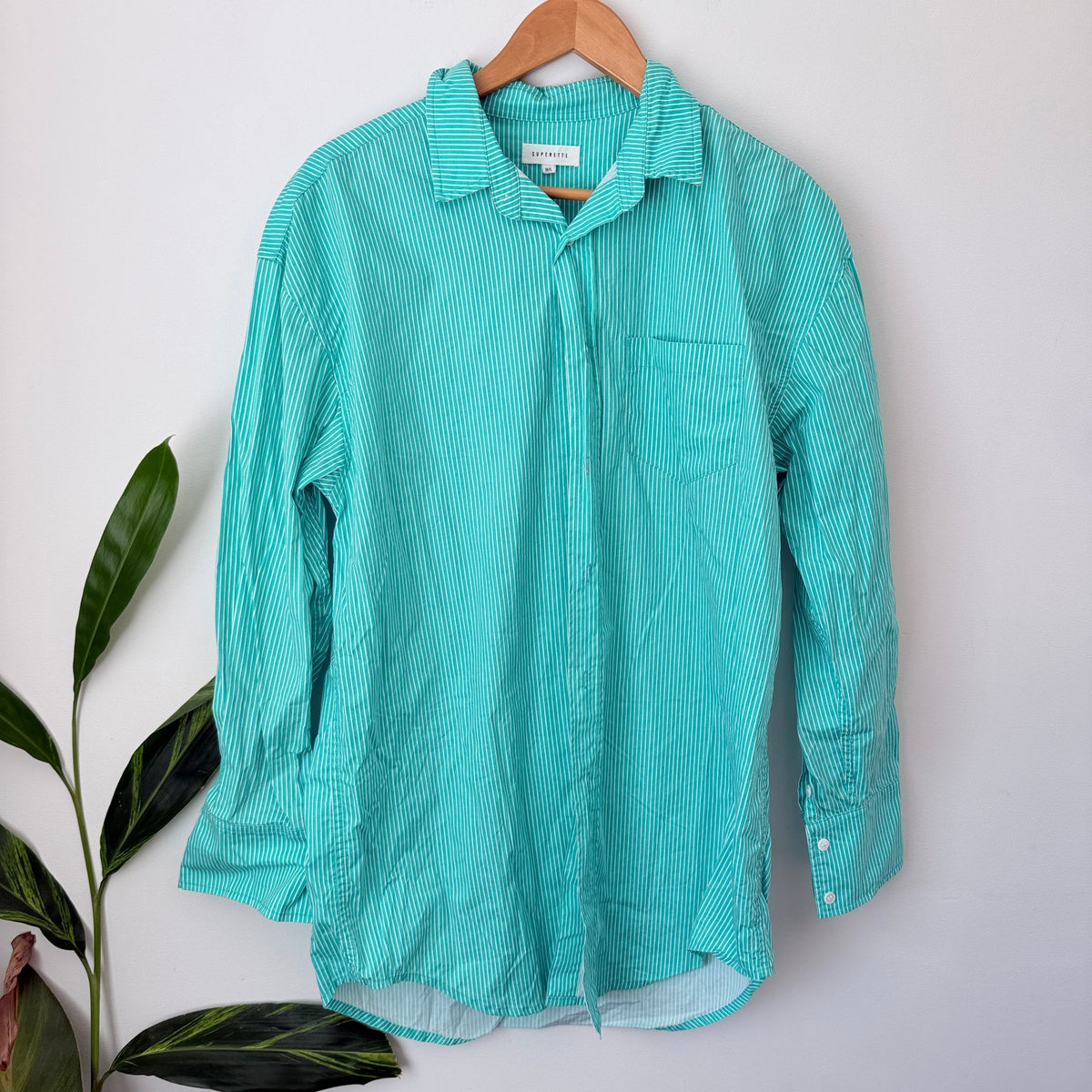 Superette Mint & White Stripe Linen Oversize Shirt Size M/L