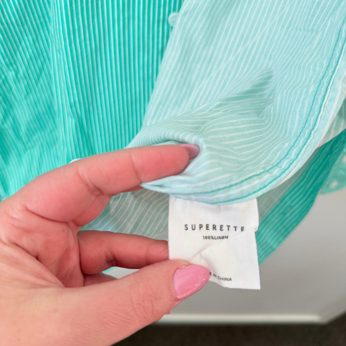 Superette Mint & White Stripe Linen Oversize Shirt Size M/L