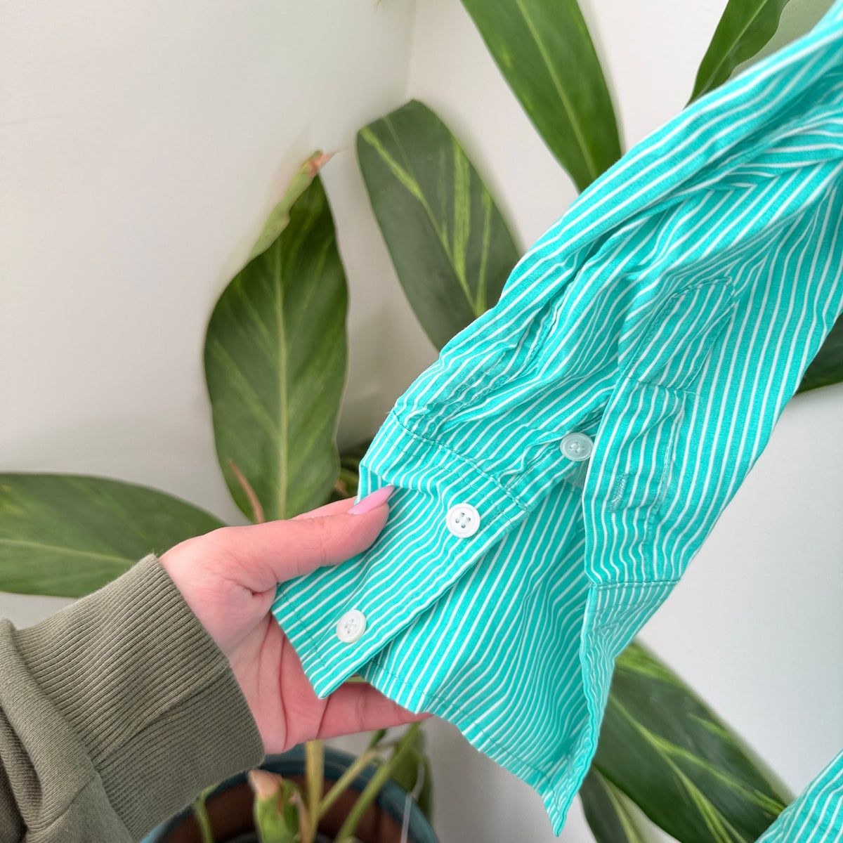 Superette Mint & White Stripe Linen Oversize Shirt Size M/L