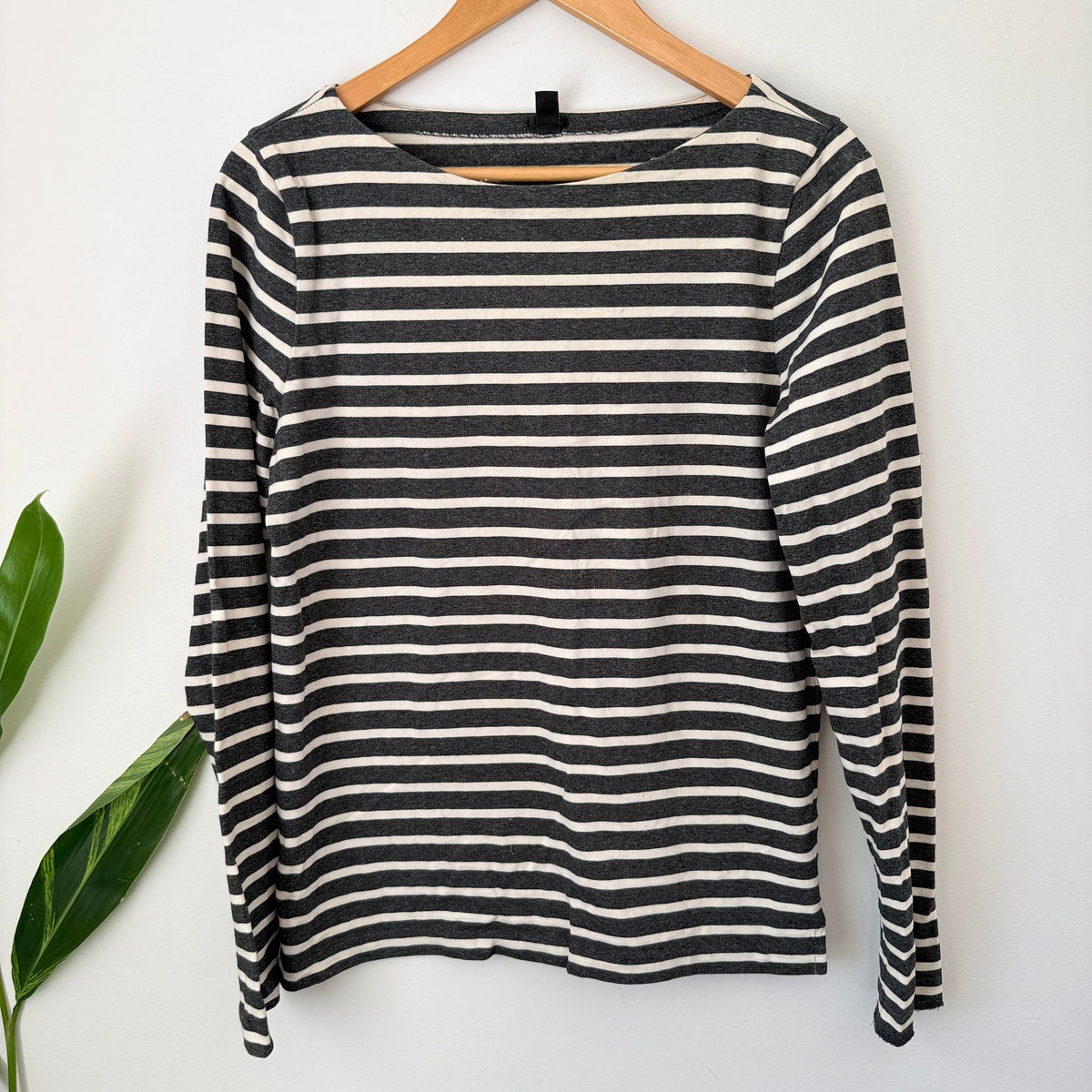 J.Crew Charcoal & Cream Stripe Long Sleeve Top Size M