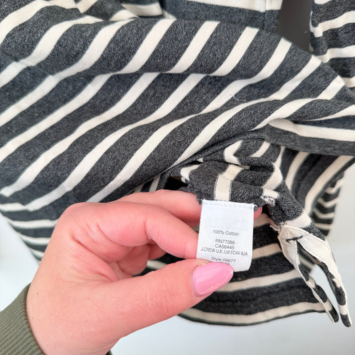 J.Crew Charcoal & Cream Stripe Long Sleeve Top Size M