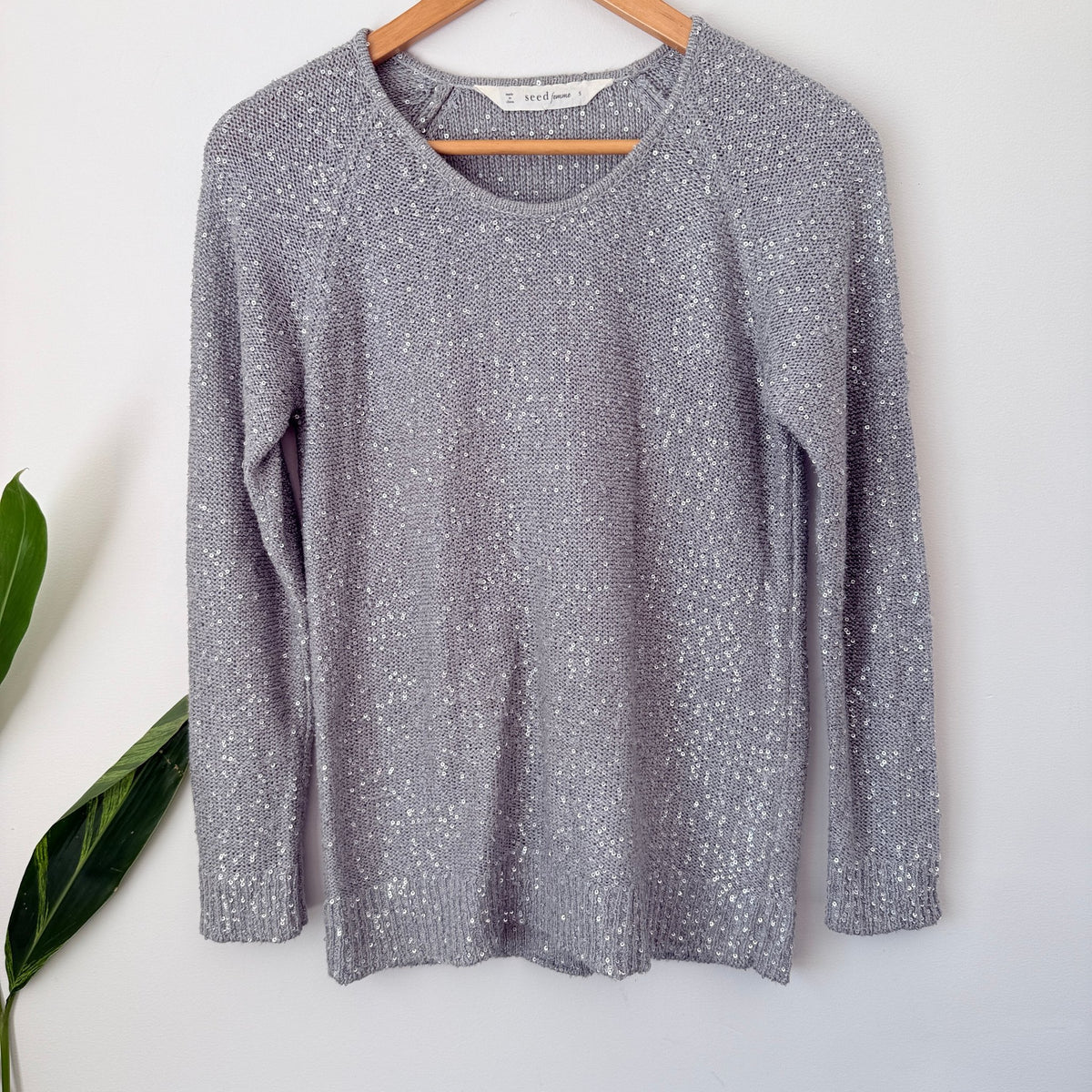 Seed Femme Silver Grey Sequin Knit Jumper Size S