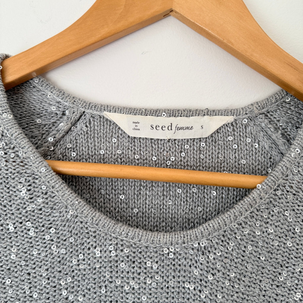 Seed Femme Silver Grey Sequin Knit Jumper Size S