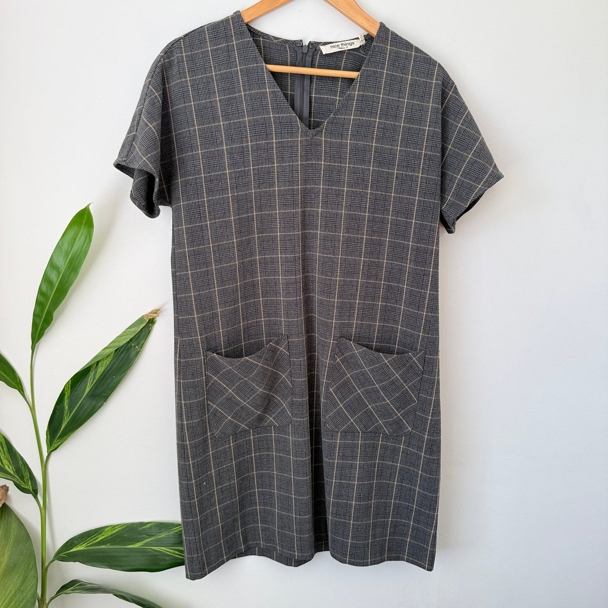 Nice Things by Paloma S. Grey Check Shift Dress with Pockets Size 38