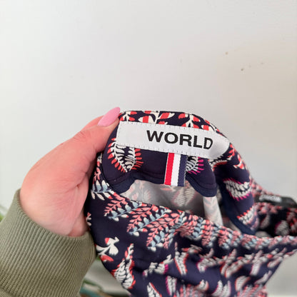World Navy Leaf Print Drop Crotch Pants Size S/M
