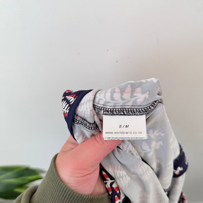 World Navy Leaf Print Drop Crotch Pants Size S/M