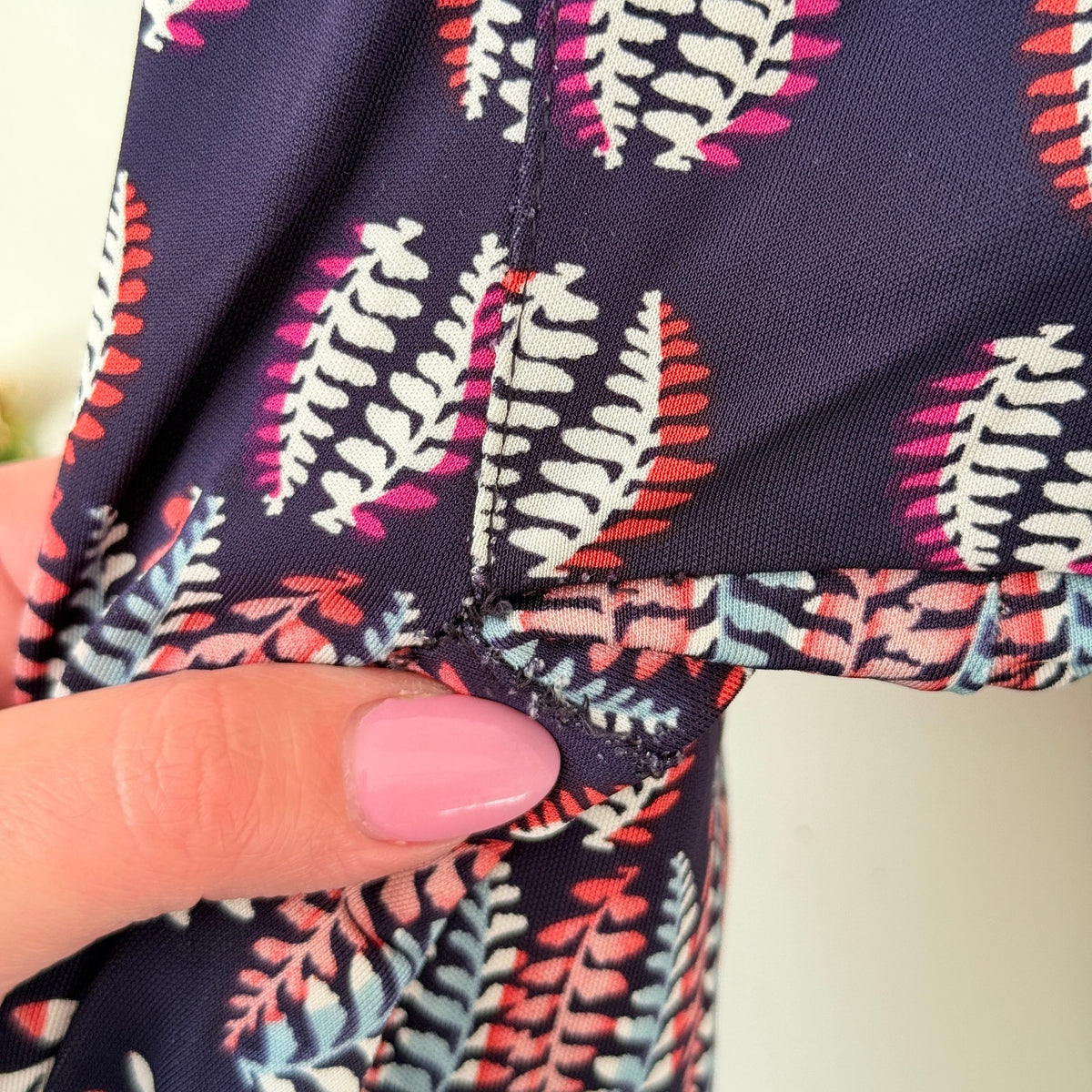 World Navy Leaf Print Drop Crotch Pants Size S/M