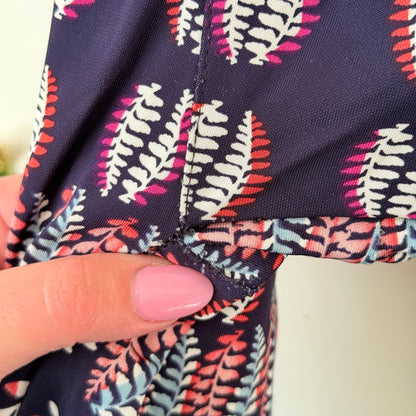 World Navy Leaf Print Drop Crotch Pants Size S/M