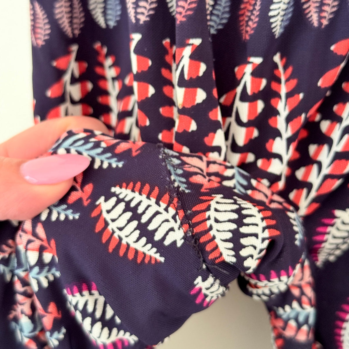 World Navy Leaf Print Drop Crotch Pants Size S/M