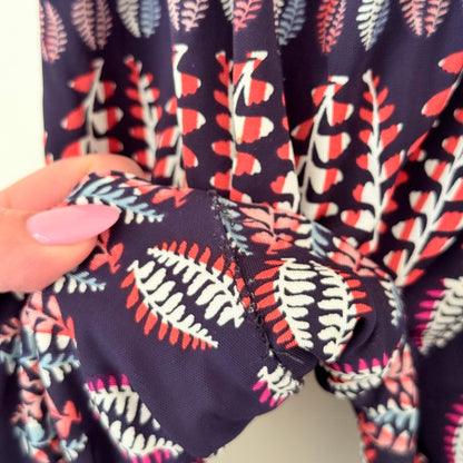 World Navy Leaf Print Drop Crotch Pants Size S/M