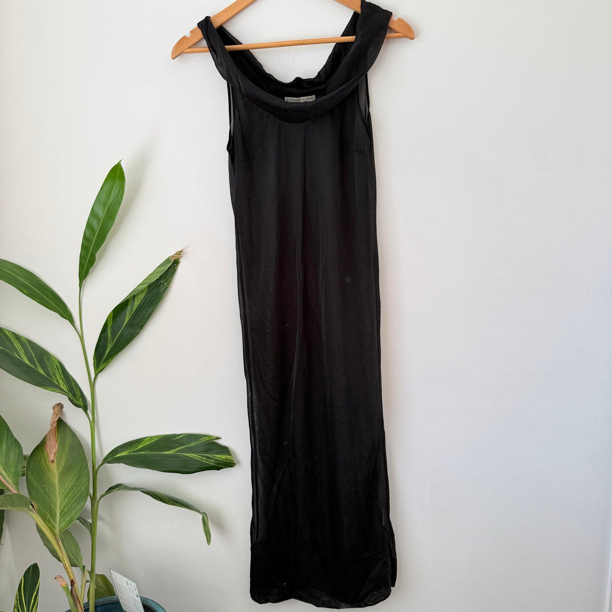 Scanlan & Theodore Black Sheer Cowl Neck Maxi Dress Size 8