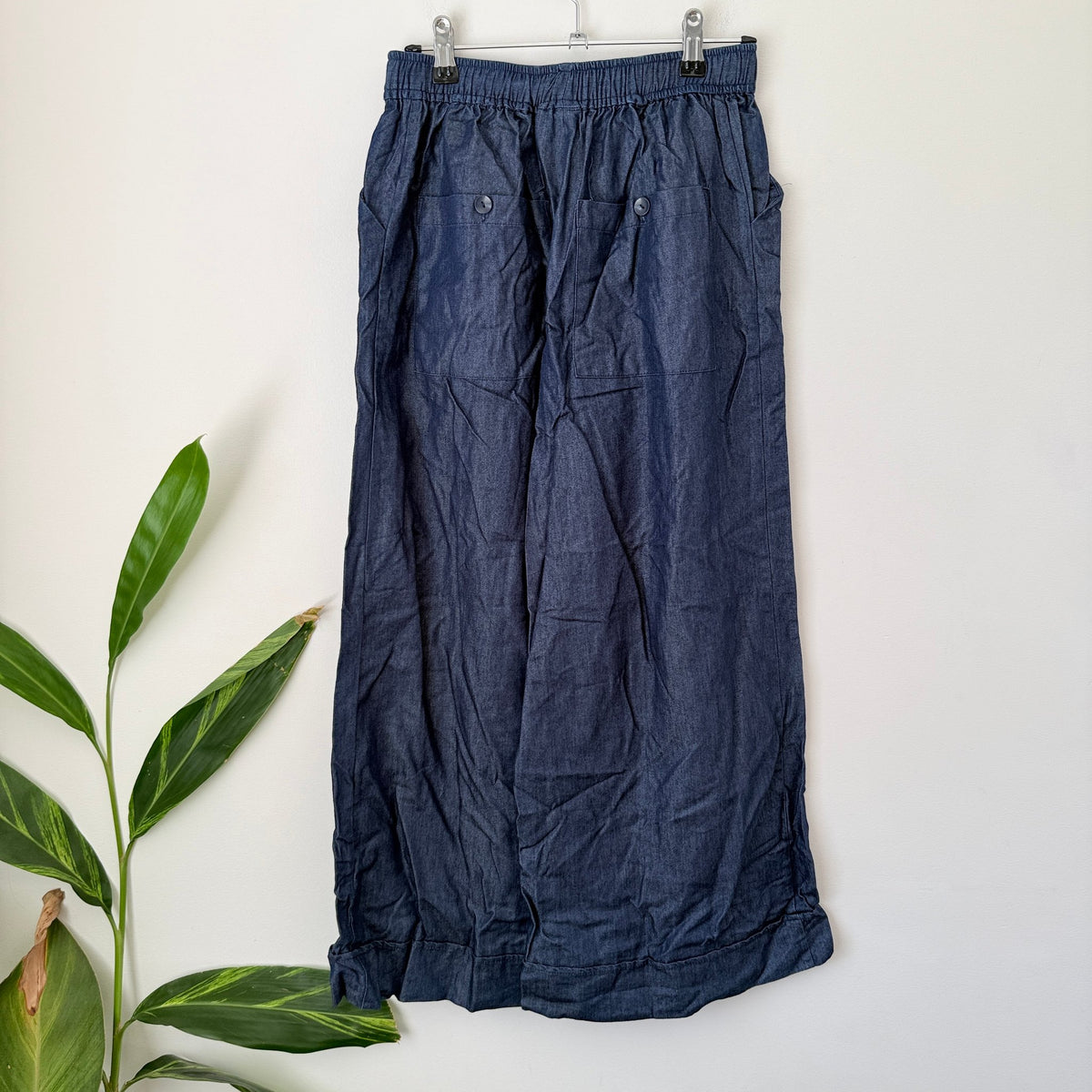 Elk Indigo Chambray Wide Leg Drawstring Pants Size 6