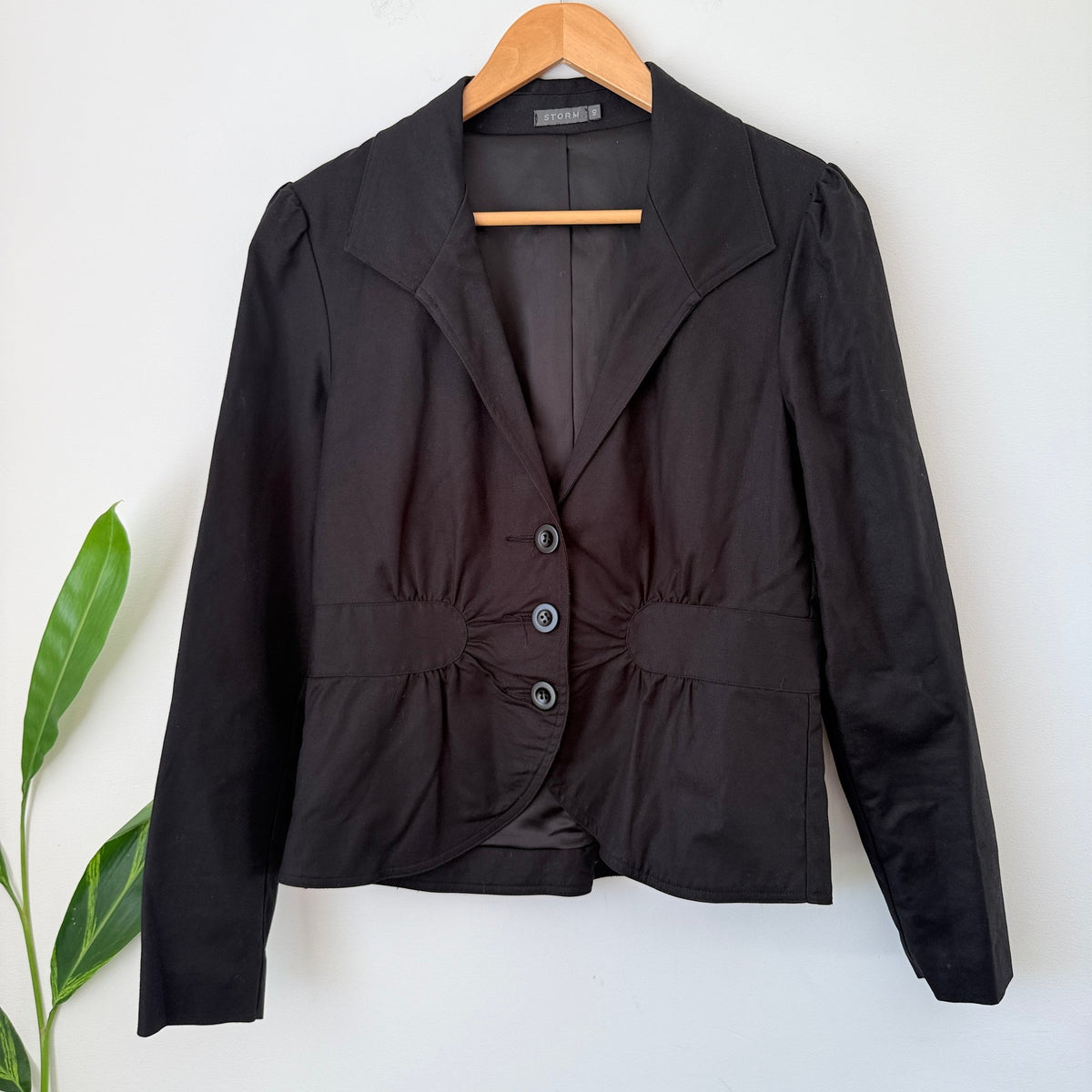 Storm Black Ruched Front Fitted Blazer Size 10