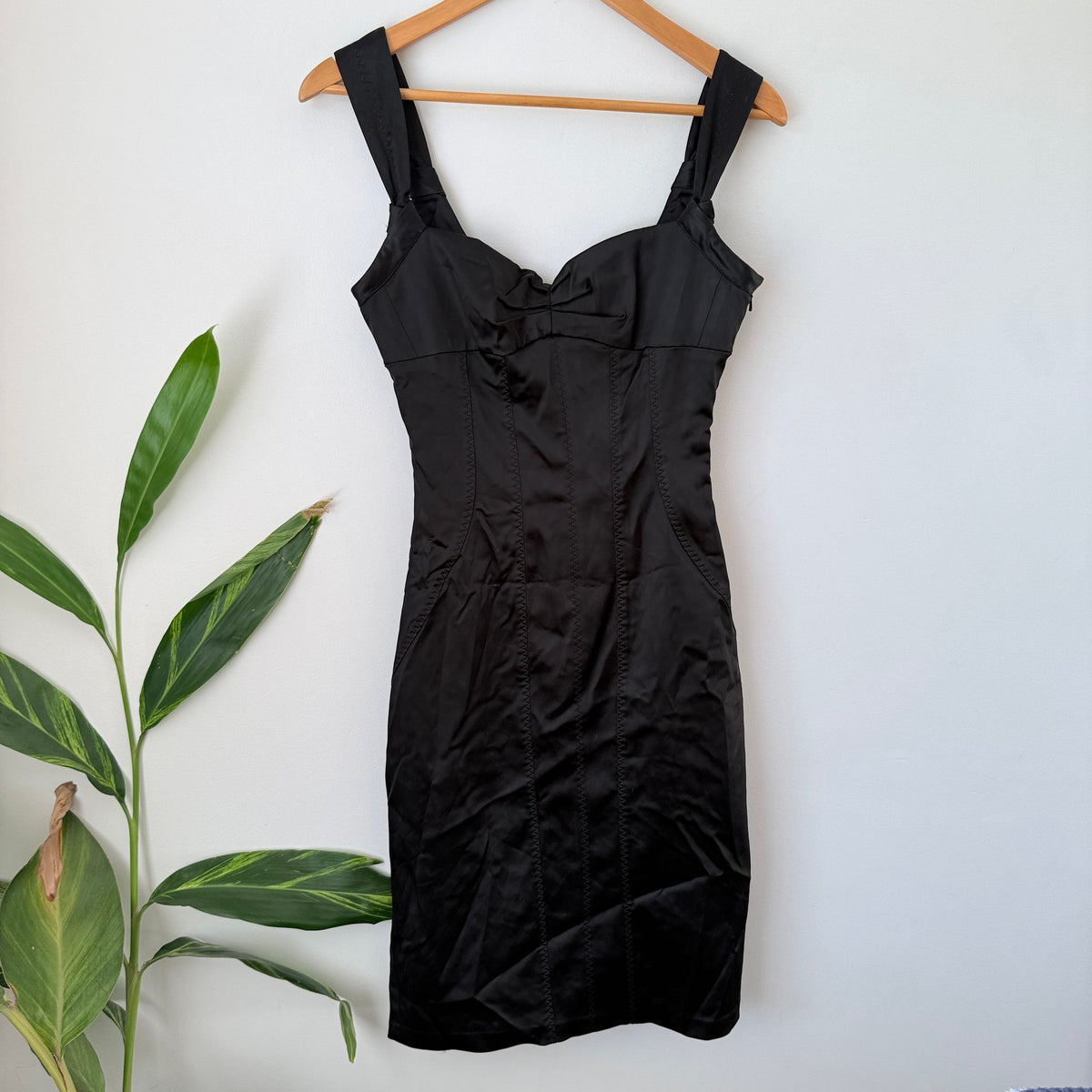 Karen Millen Black Satin Bow Back Pencil Dress Size UK 12