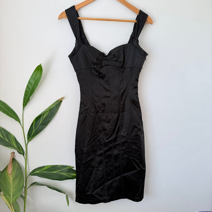 Karen Millen Black Satin Bow Back Pencil Dress Size UK 12