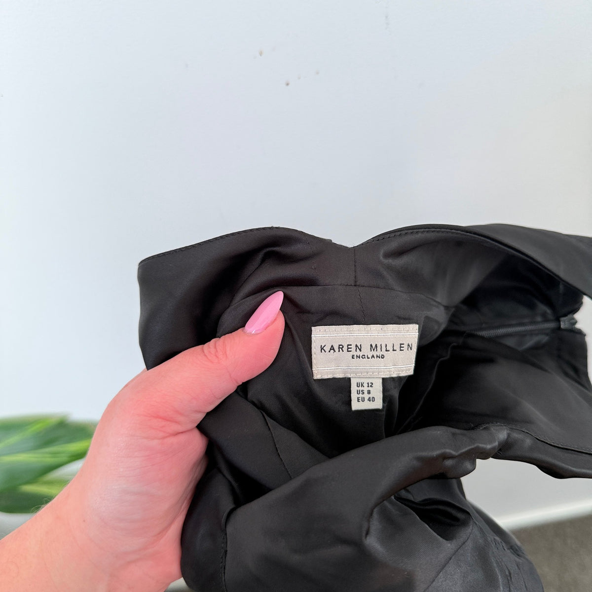 Karen Millen Black Satin Bow Back Pencil Dress Size UK 12