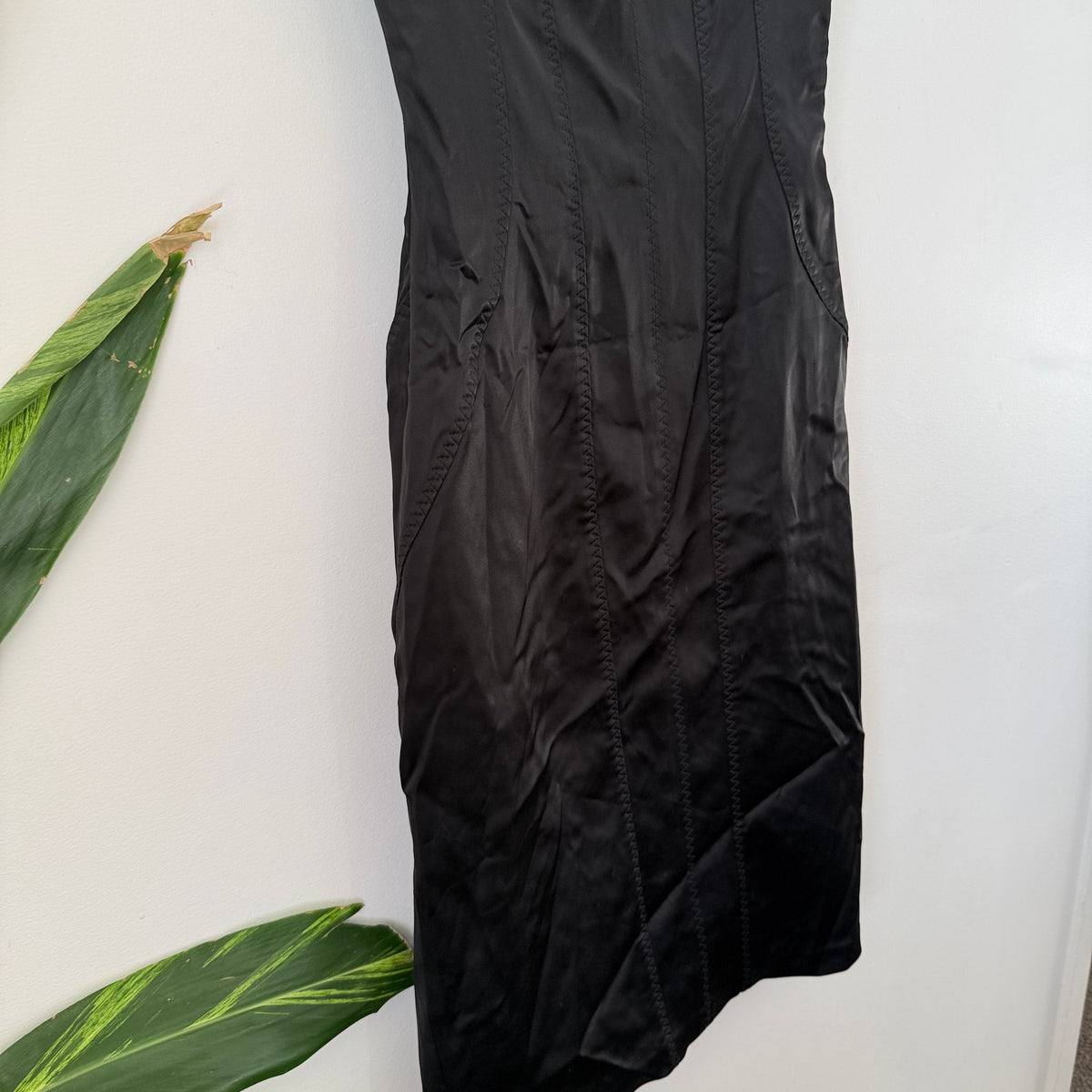 Karen Millen Black Satin Bow Back Pencil Dress Size UK 12