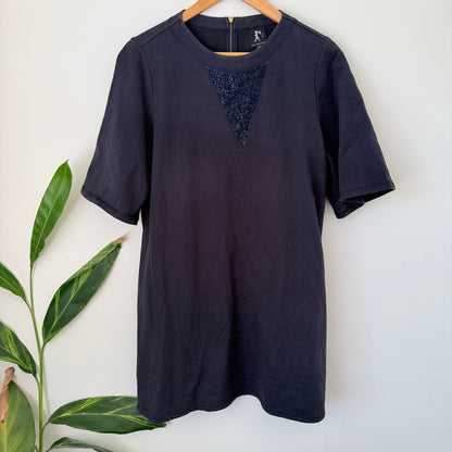 Karen Walker Runway Navy Sweatshirt Dress with Sequin Panel Size UK 12