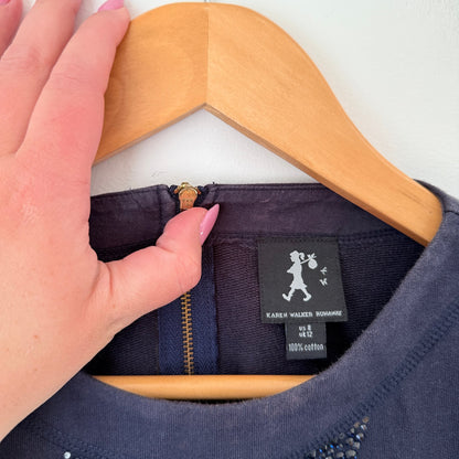 Karen Walker Runway Navy Sweatshirt Dress with Sequin Panel Size UK 12