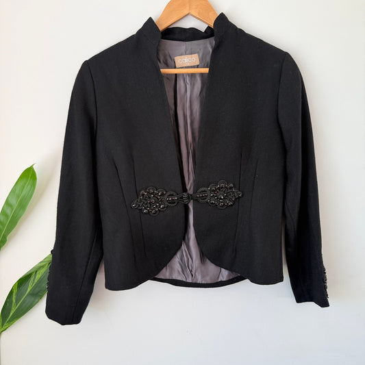 Calico Black Beaded Cropped Jacket Size 10