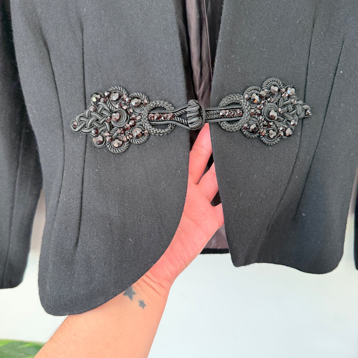 Calico Black Beaded Cropped Jacket Size 10