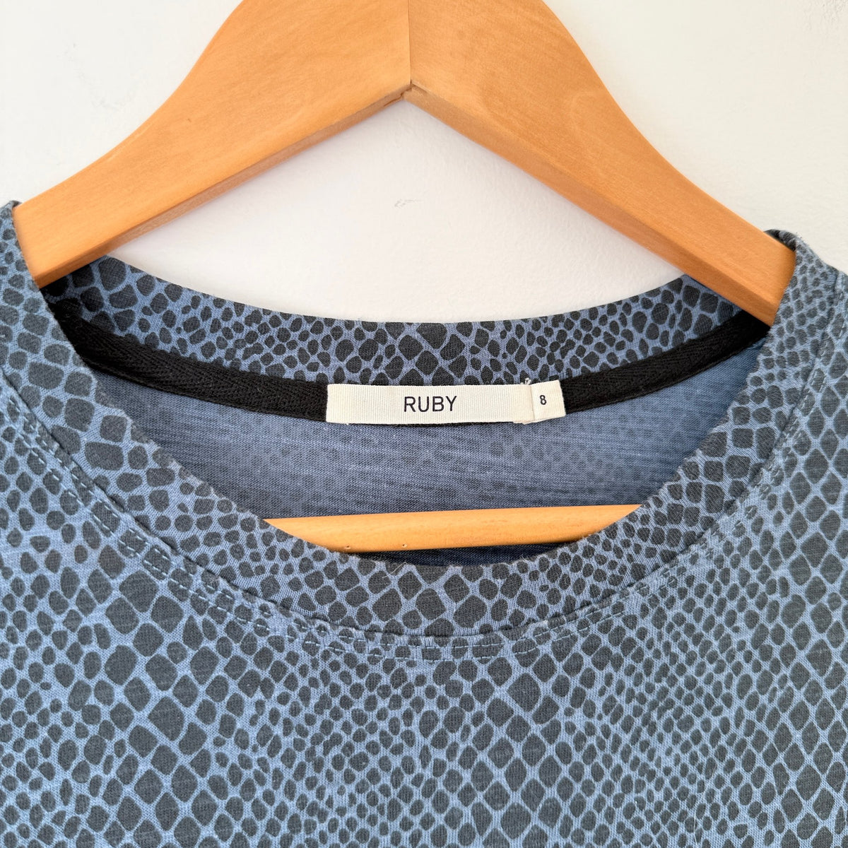 Ruby Blue Snakeskin Print Ruched Long Sleeve Dress Size 8