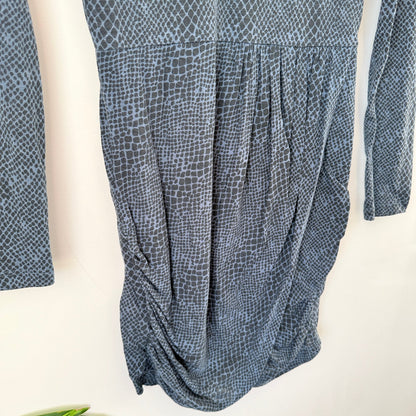 Ruby Blue Snakeskin Print Ruched Long Sleeve Dress Size 8
