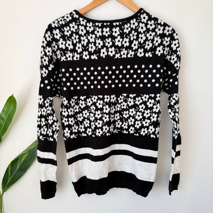 Juicy Couture Black & White Floral Knit Jumper Size S