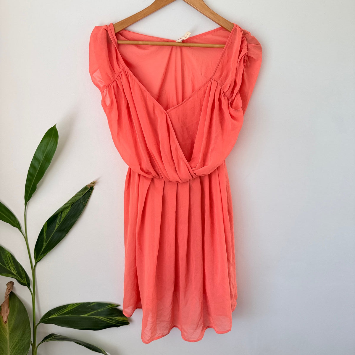 Sylvester Coral Chiffon Wrap Front Mini Dress Size S