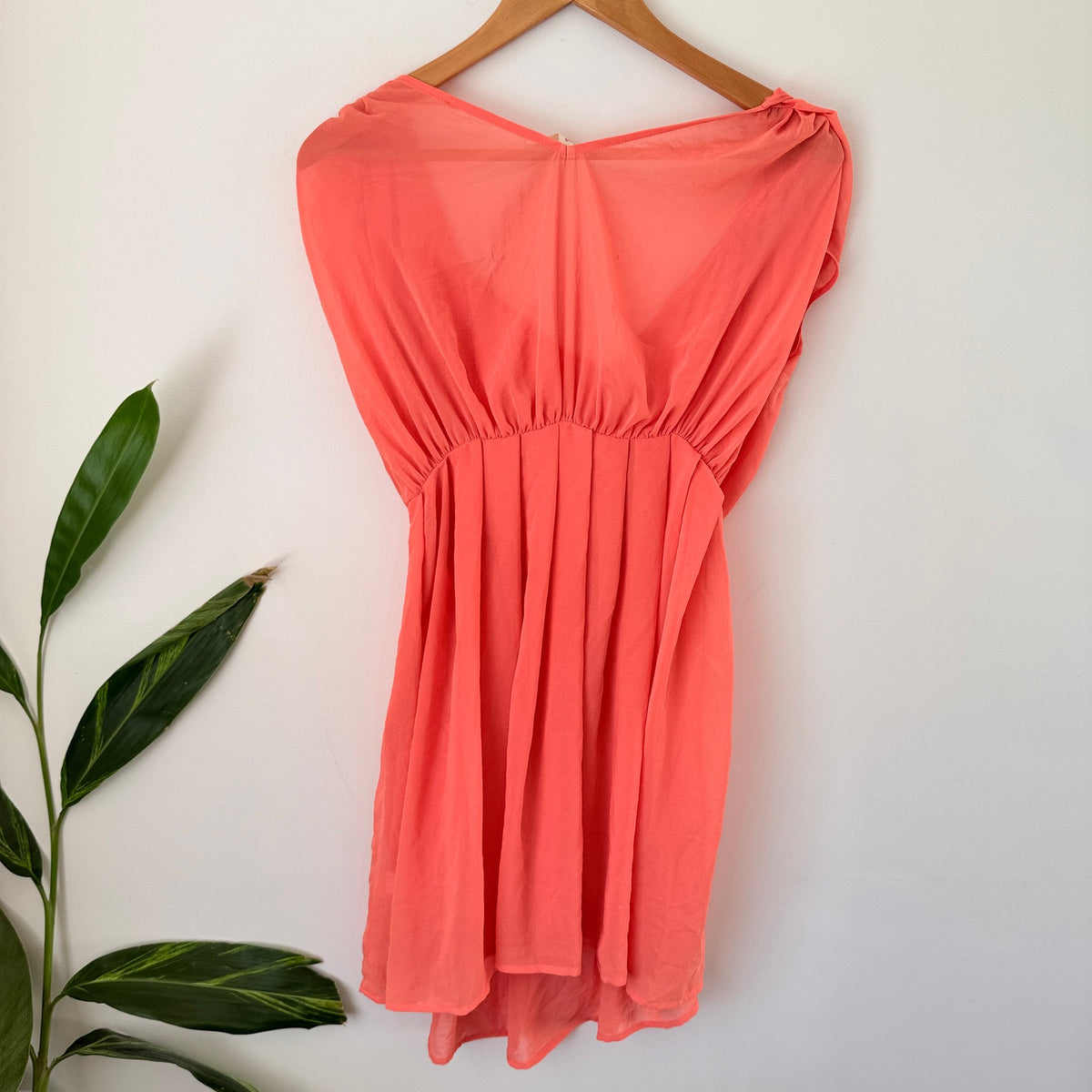 Sylvester Coral Chiffon Wrap Front Mini Dress Size S