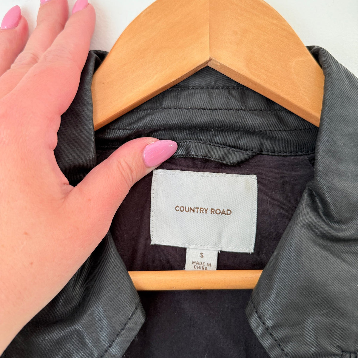 Country Road Black Coated Cropped Jacket Size S