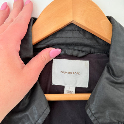 Country Road Black Coated Cropped Jacket Size S
