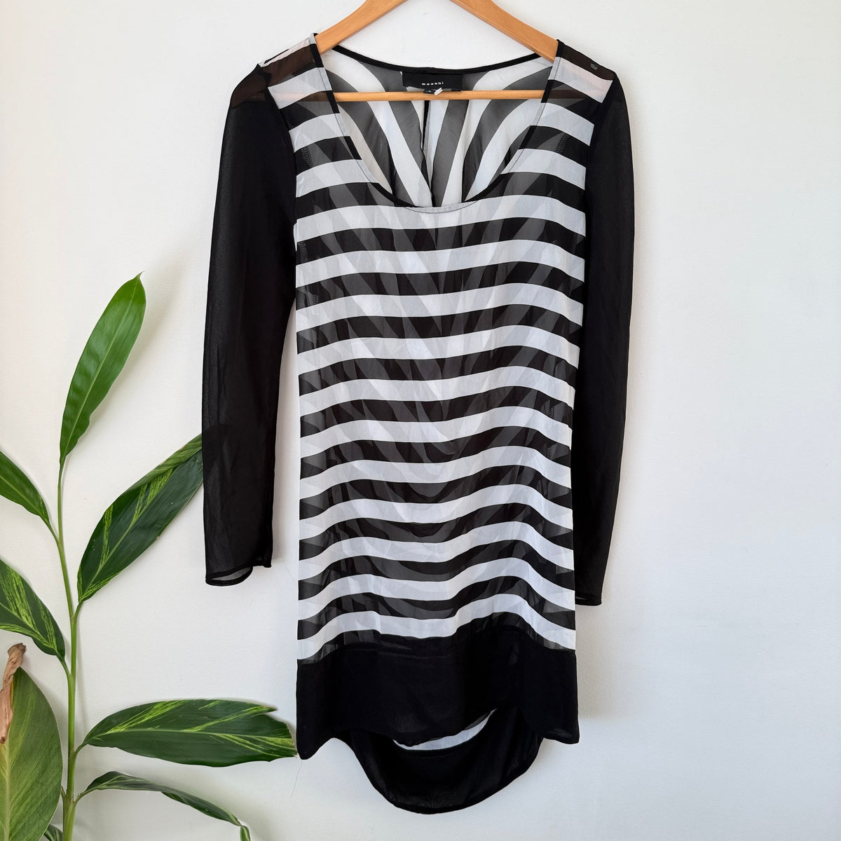 Moochi Black & White Stripe Sheer Sleeve Drape Back Dress Size 8