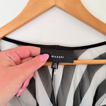 Moochi Black & White Stripe Sheer Sleeve Drape Back Dress Size 8