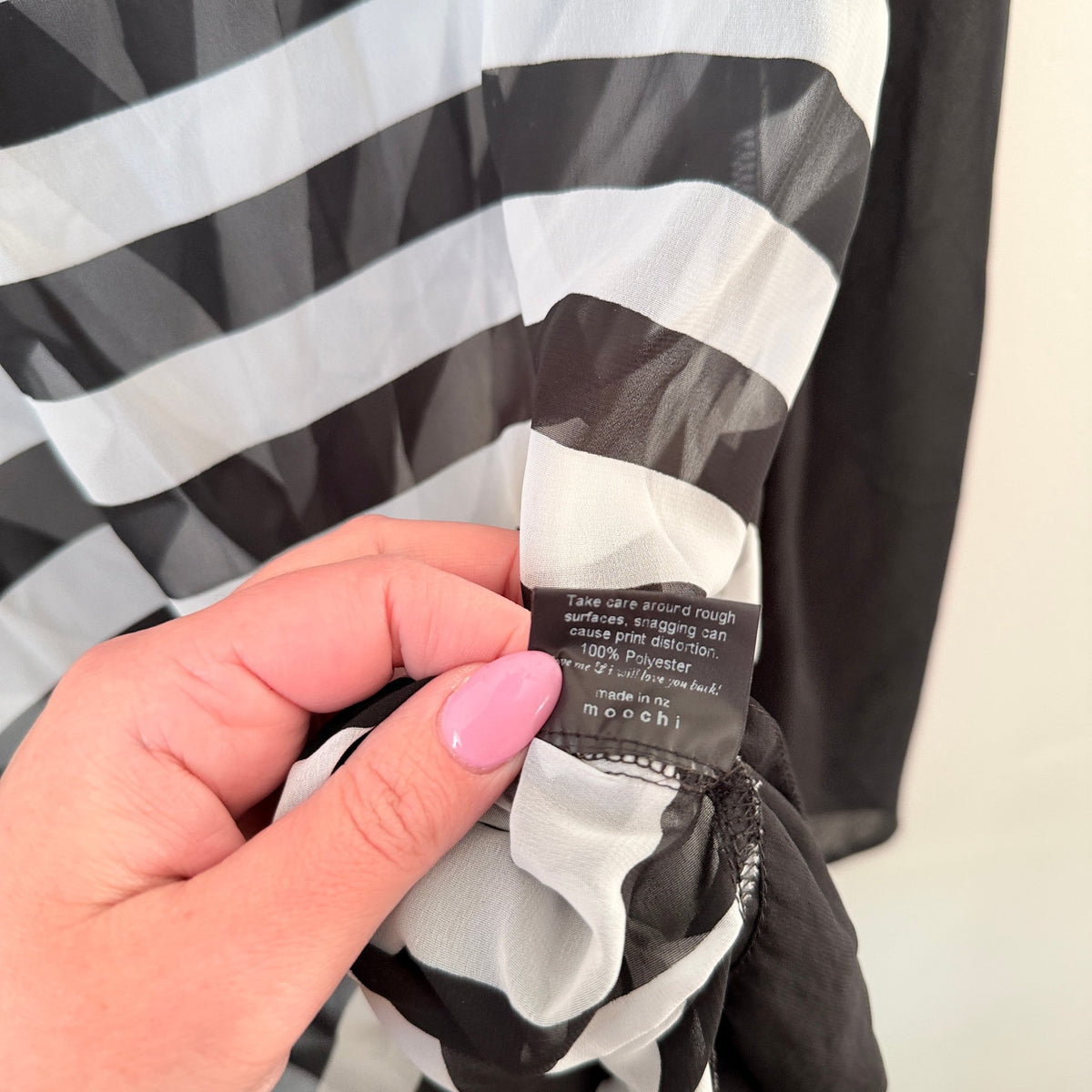 Moochi Black & White Stripe Sheer Sleeve Drape Back Dress Size 8