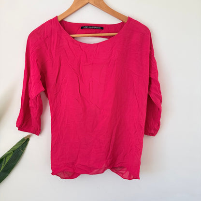 Turet Knuefermann Hot Pink Open Back 3/4 Sleeve Top