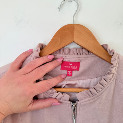 Together Dusty Pink Suedette Ruffle Trim Zip Jacket Size 38