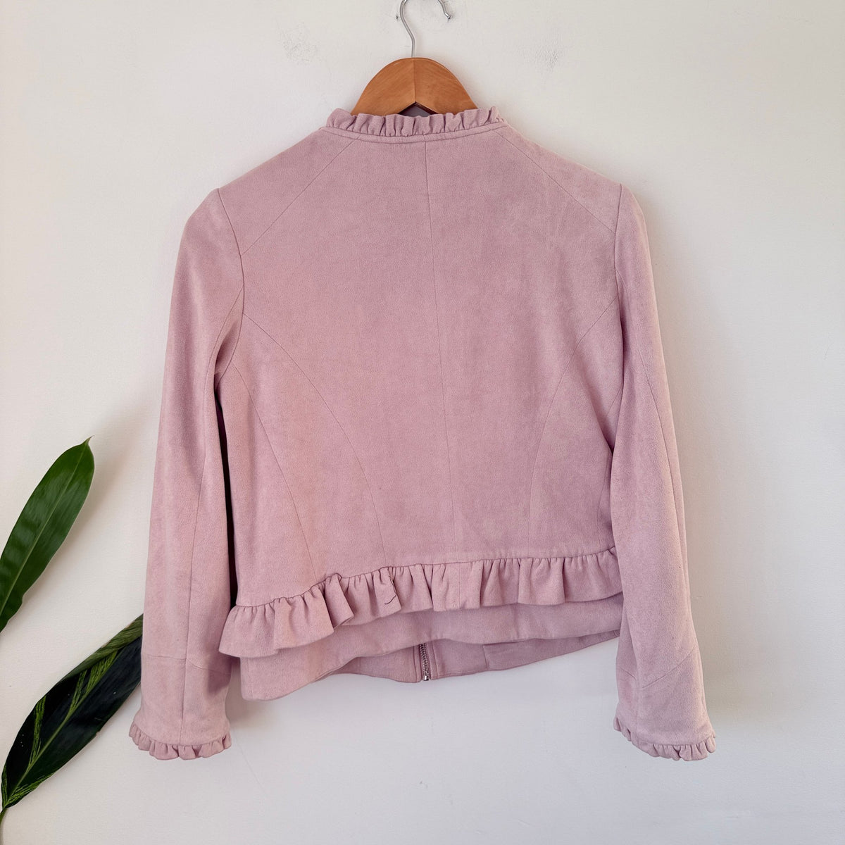 Together Dusty Pink Suedette Ruffle Trim Zip Jacket Size 38