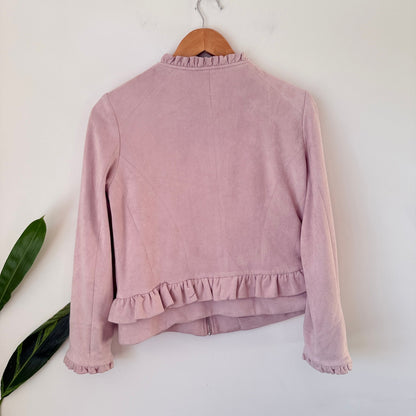 Together Dusty Pink Suedette Ruffle Trim Zip Jacket Size 38