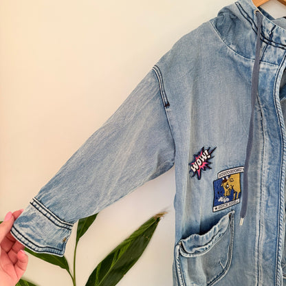 Muguoguomu Y2K Light Wash Denim Hooded Patch Jacket Size M