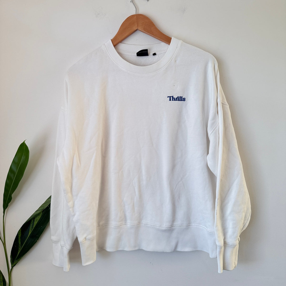 Thrills White Embroidered Logo Crew Sweatshirt Size S