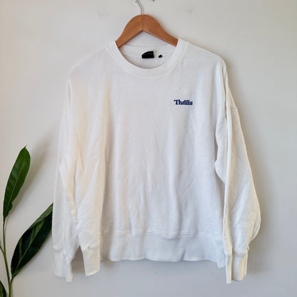 Thrills White Embroidered Logo Crew Sweatshirt Size S