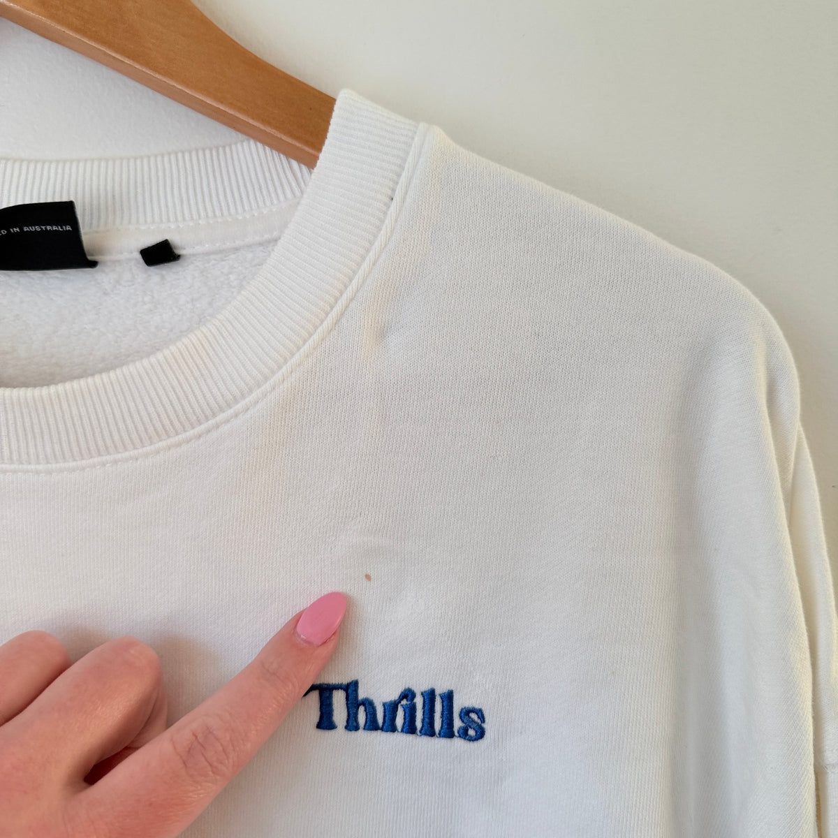 Thrills White Embroidered Logo Crew Sweatshirt Size S